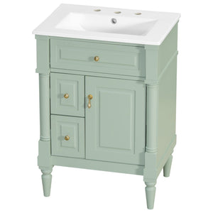 English Elm 24 Inch Freestanding Vanity with Ceramic Sink Rubberwood Frame Matte Finish Storage Green N725P356058F