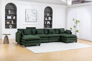 English Elm Modern Chenille Sectional Sofa Modular Sleeper with Ottoman Chaise and Waist Pillows Antique Green W2530S00022