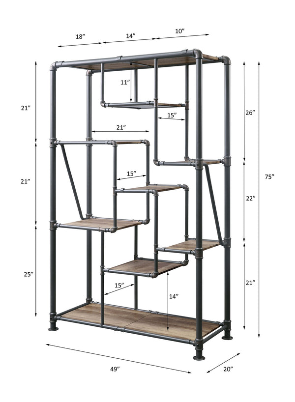 English Elm Brantley Industrial 8-Tier Bookshelf with Metal Frame and Rustic Sandy Gray Finish, Space-Saving Design Oak 79 L x 53 W x 5 H B2726P263367