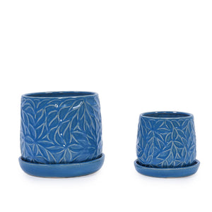 English Elm Set Of 2 Ceramic Flowerpots - 7" Stylish Navy Planters For Modern Home, Garden & Patio Décor W3273P322544-GIGA