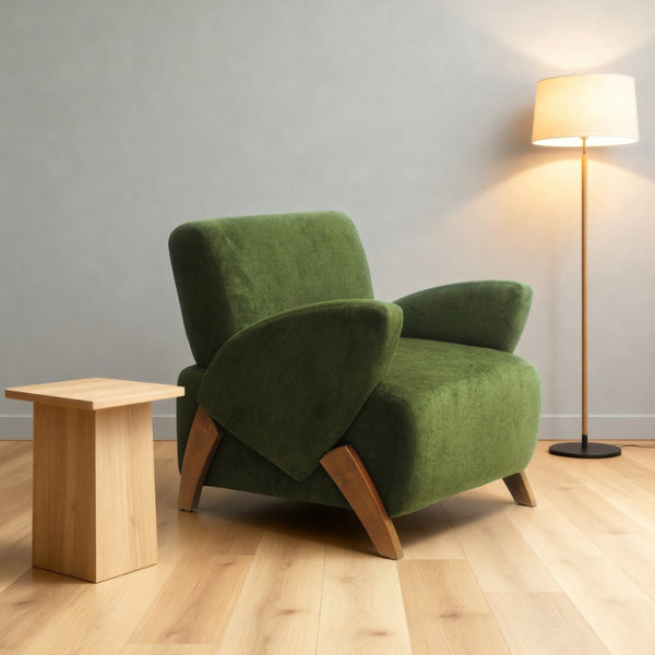 English Elm Lounge Accent Chair Velvet Upholstered Seat with Birch Legs for Compact Living Spaces Dark Green W2901P463303