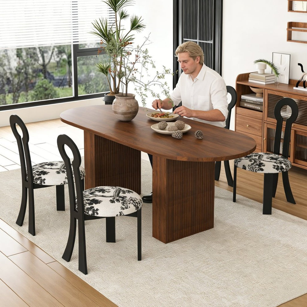 English Elm 62.9" Oval Walnut Veneer Dining Table Seats Six Modern Farmhouse Waterproof Surface W2700S00146