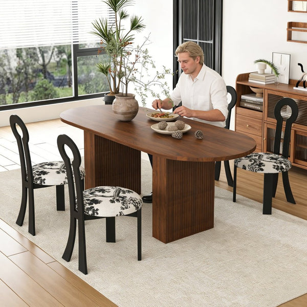 English Elm 62.9" Oval Walnut Veneer Dining Table Seats Six Modern Farmhouse Waterproof Surface W2700S00146