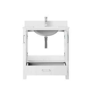 English Elm White White Bath Vanity 30 in W x 22 in D with White Quartz Top, Soft-Close Drawer, Chrome Faucet Set B2731P258994