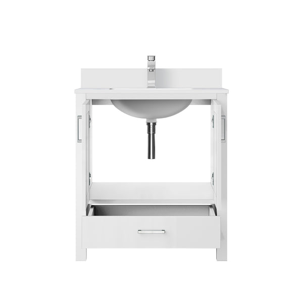 English Elm White White Bath Vanity 30 in W x 22 in D with White Quartz Top, Soft-Close Drawer, Chrome Faucet Set B2731P258994