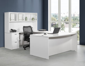 OSP Home Furnishings Napa Executive U-shaped Workstation with Locking Hutch and Glass Door Storage NAPWHT-TYP12G