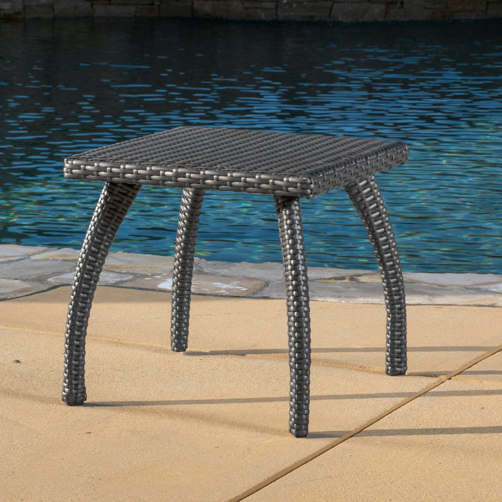 English Elm Christopher Knight Home® - HONOLULU Rattan Side Table with Powder-Coated Iron Frame – Compact 17.75" Square Accent Table, Stylish Grey 57555.00IRNGRY