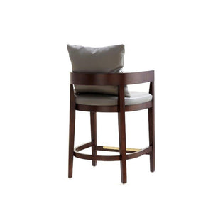 English Elm Ritz Wood Upholstered Counter Stool with Faux Leather, Walnut Finish, Gold Footrest, Fully Assembled Grey B365P398010