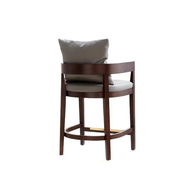 English Elm Ritz Wood Upholstered Counter Stool with Faux Leather, Walnut Finish, Gold Footrest, Fully Assembled Grey B365P398010