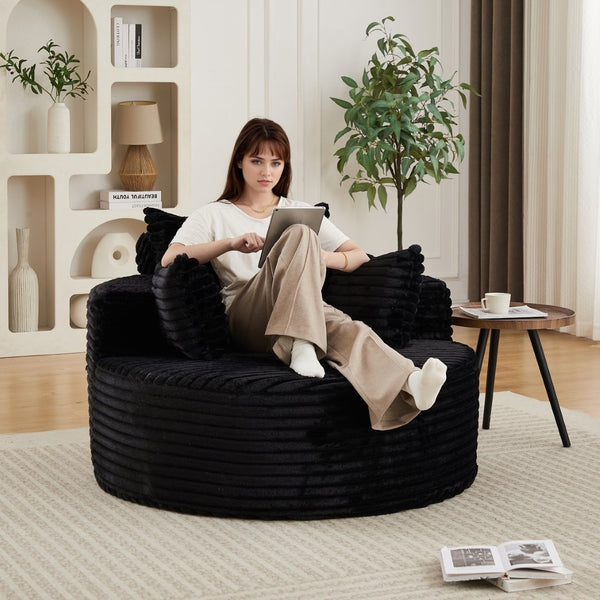 English Elm 50"l Corduroy Oversized Sleeper Chair with Neck Pillow Support for Lounge or Bedroom Black W834P405865