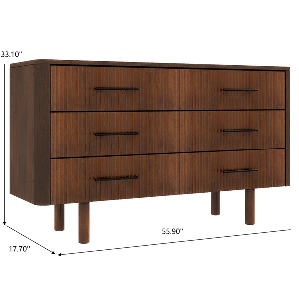 English Elm Ashcroft Furniture - Logan Mid Century Modern Walnut Dresser with 6 Drawers — Solid Wood, Ample Organized Storage, Stylish Design B183P231908
