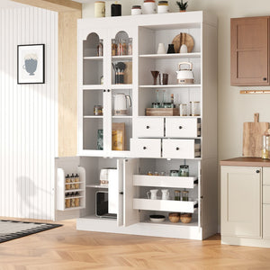 English Elm Topmax Shaker Buffet Hutch with Glass Doors Drawers and Pull-out Trays SP000092AAK