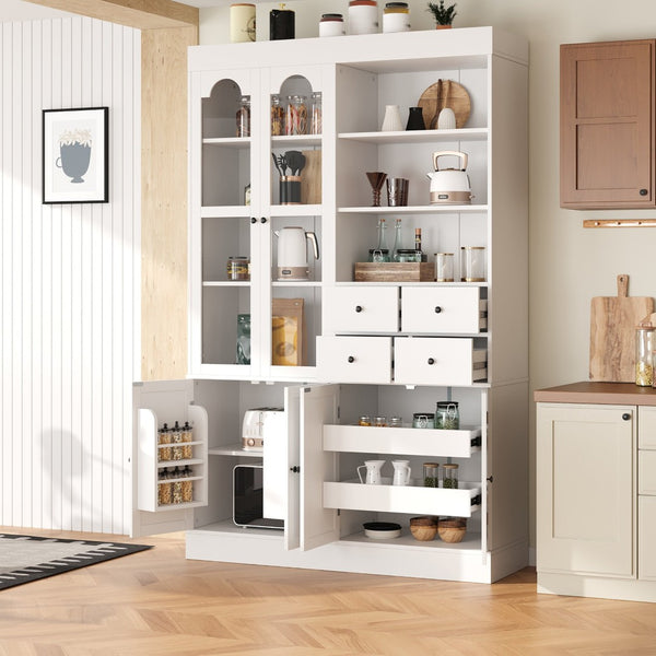English Elm Topmax Shaker Buffet Hutch with Glass Doors Drawers and Pull-out Trays SP000092AAK