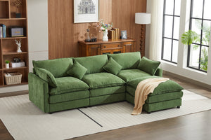 English Elm Modular L-shaped Sectional Sofa with Ottoman Plush Seating for Apartment Living Green W2915S00044