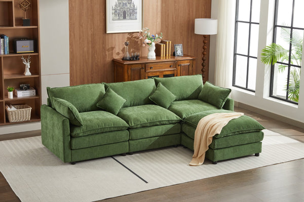 English Elm Modular L-shaped Sectional Sofa with Ottoman Plush Seating for Apartment Living Green W2915S00044