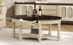 English Elm Vintage Oval Coffee Table With Drawer & Storage Shelf - French Country Charm For Living Rooms N735P277388K-GIGA
