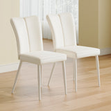 White Pu Leather Dining Chairs, Curved Back, Cushioned Seat, Metal Legs, Set of 2.