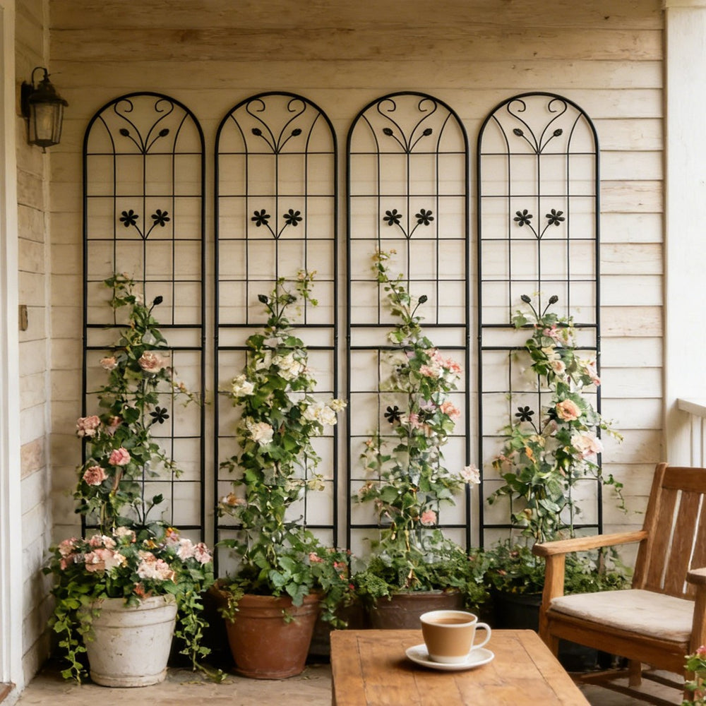 English Elm 4 Pack Powder-coated Metal Garden Trellis Panels Rustproof Climbing Plant Support Outdoor W1586P268043