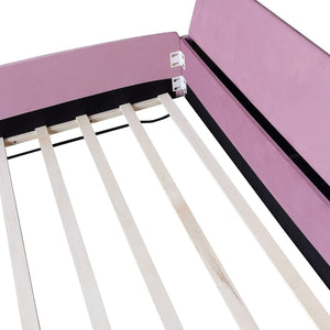 English Elm King Velvet Kids Platform Bed with Padded Guardrails Staircase and Storage Ottoman Pink+White SF000204AAH