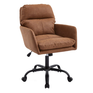 English Elm Artificial ergonomic PU leather office chair with high-density foam, stain-resistant, adjustable height support and modern minimalist design for home and workspace comfort Brown W2311P282361