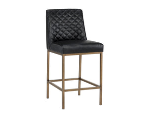 Sunpan Leighland Classic Barstool with Antique Brass Frame and Diamond-Stitched Faux Leather Upholstery Coal Black