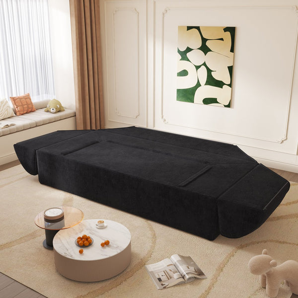 English Elm 3-in-1 Convertible Sofa Bed Sparkling Chenille 79.5" Deep Seat 3-Seater with Chaise & Pillows Black W3219P369309