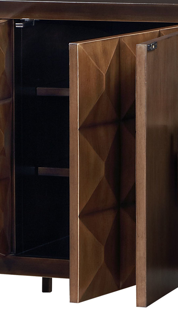 English Elm Diya Forged Bronze Console Cabinet with Espresso Finish, 3D Geometric Facade, Jewelry Tray & Storage B2726P285783