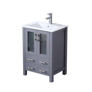English Elm Dark Grey Bath Vanity With White Ceramic Top & Chrome Faucet Set – Modern & Compact Storage Solution B2731P260507