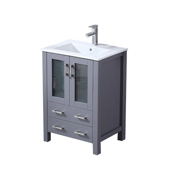 English Elm Dark Grey Bath Vanity With White Ceramic Top & Chrome Faucet Set – Modern & Compact Storage Solution B2731P260507