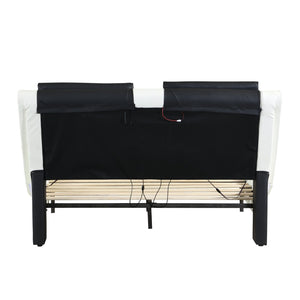 English Elm Faux Leather Queen Platform Bed with Rgb Lighting Bluetooth Speaker Massage Headboard W2297S00027