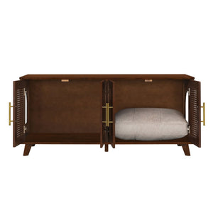English Elm Lars Rubberwood Rattan Dog Crate Cabinet Stylish Pet Kennel for Living Room Walnut N775P397559W