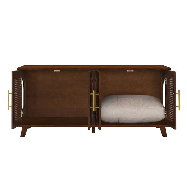 English Elm Lars Rubberwood Rattan Dog Crate Cabinet Stylish Pet Kennel for Living Room Walnut N775P397559W