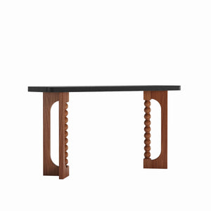 English Elm 59'' Farmhouse Wood Console Table Sculptural Beaded Base Sofa Entryway Accent W2263P426704