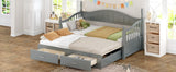 English Elm Wooden Twin Size Daybed With Twin Size Trundle, Extendable Daybed With Two Storage Drawers,Gray(Expected Arrival Time:9.12)