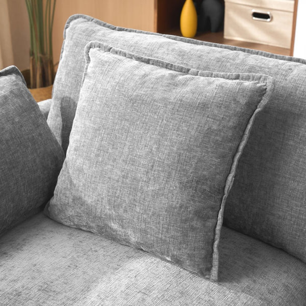 English Elm Beige Chenille Sectional Sofa with Modular Ottoman for Living Room or Studio Gray W2603S00008