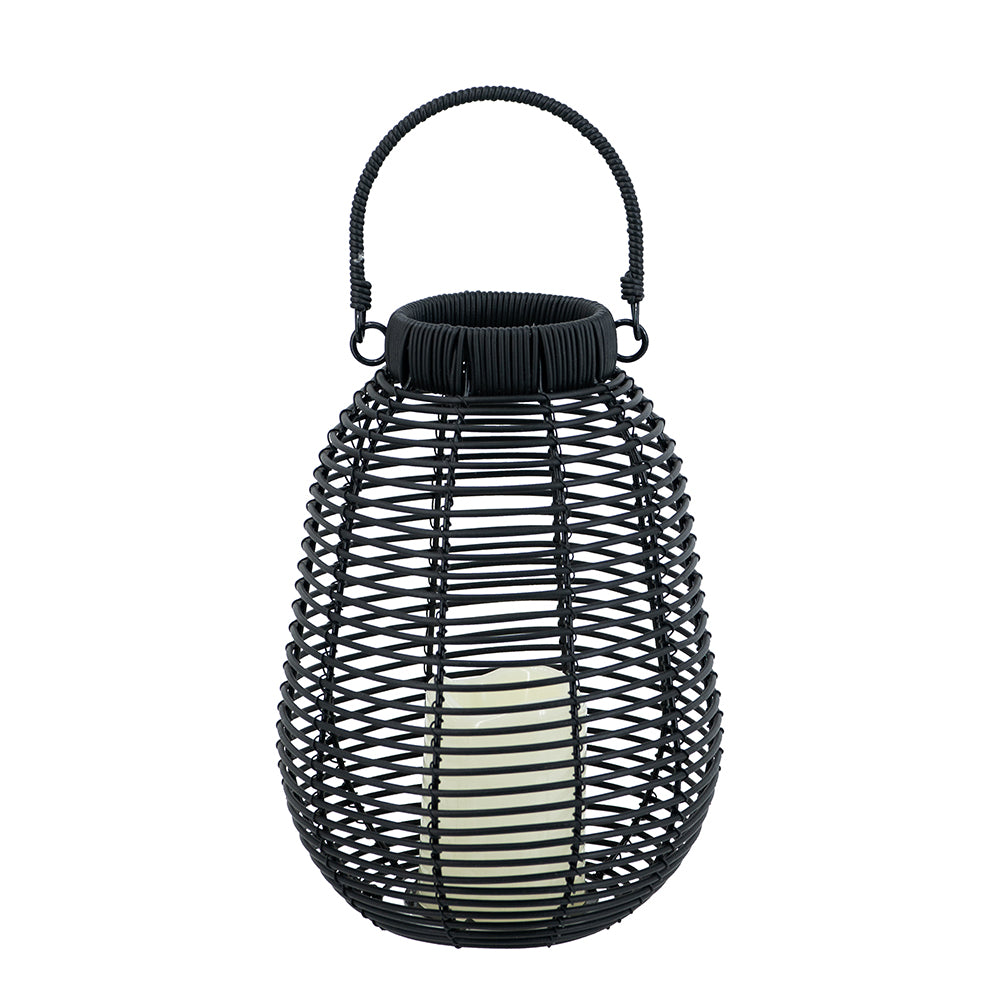 English Elm 7.9x7.9x10.6" Poly Rattan Lantern with Realistic White LED Candle, Timer, Warm Flicker Ambiance Black W2078P409470