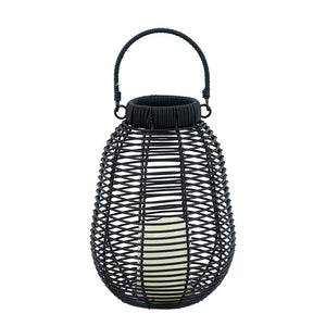 English Elm 7.9x7.9x10.6" Poly Rattan Lantern with Realistic White LED Candle, Timer, Warm Flicker Ambiance Black W2078P409470