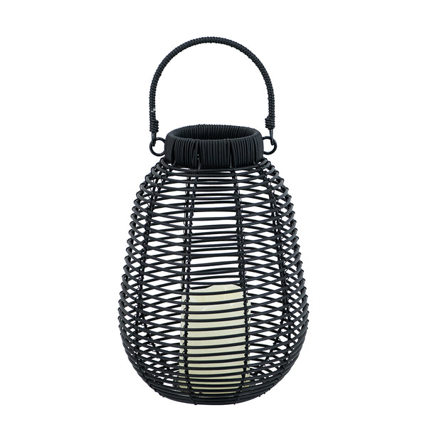 English Elm 7.9x7.9x10.6" Poly Rattan Lantern with Realistic White LED Candle, Timer, Warm Flicker Ambiance Black W2078P409470