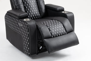 English Elm Lounge PU Leather Power Lift Recliner with Wireless Charging, Cup Holder, Side Pockets, Infinite Recline Black W547P190590