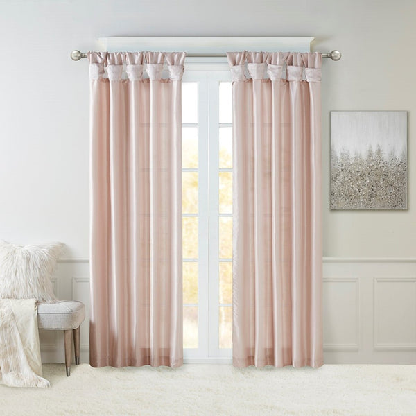 English Elm Twist Tab Lined Curtain Panel Blush 50X84" - Luxurious Faux Silk, Elegant Draping & Easy Installation B03598207-GIGA