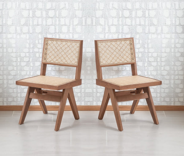 English Elm Casual Rattan Side Chairs Set of 2 Mid-Century Modern Curved Backrest Airy Woven Elegance for Dining Natural 23.5 L x 41.5 W x 10 H B2741P333532