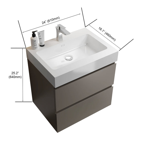 English Elm Alice 24" Gray Wall-Mounted Bathroom Vanity With Large Storage & Modern One-Piece Sink Design W1865S00004