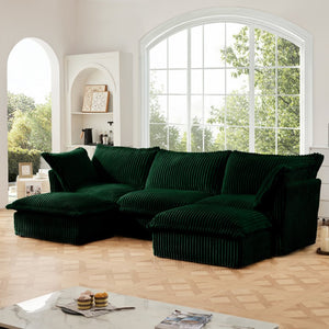 English Elm Slipcovered U-Shape Sectional Sofa Couch – Stylish Modular Deep Seat Design With Removable Covers, Green W3041S00083-GIGA