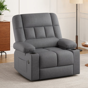 English Elm Oversized Recliner chair with ergonomic support, swivel rocker, quick 5-min assembly for adults comfort Grey T3623P408759