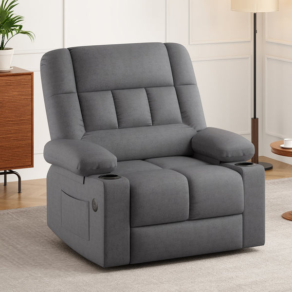 English Elm Oversized Recliner chair with ergonomic support, swivel rocker, quick 5-min assembly for adults comfort Grey T3623P408759