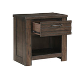 English Elm Rustic Style 1 Piece Dark Brown Nightstand Of Drawer and Storage Cubby Metal Hardware Wooden Bedroom Furniture