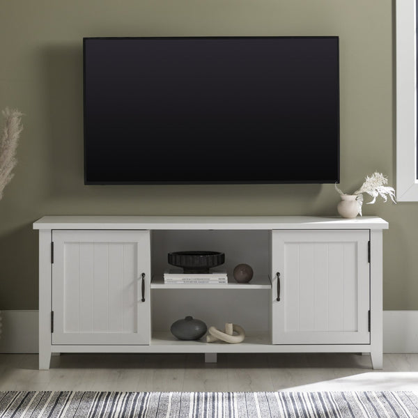 English Elm Walker Edison - Classic Grooved-Door TV Stand Solid White with Beadboard Doors, Cord Management, Adjustable Shelves, Fits 65" B185P169331