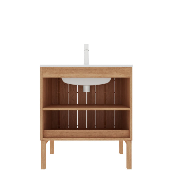 English Elm NIKO 30" Bathroom Vanity with Glossy Ceramic Sink, Striped Woodgrain Cabinet, Soft-Close Doors W2615S00065