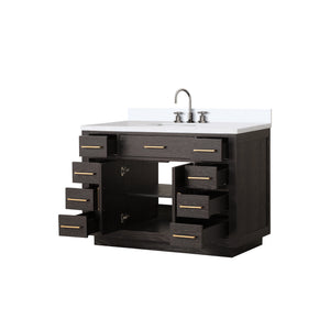 English Elm Brown Oak Single Bath Vanity With Cultured Marble Top, Chrome Faucet, Soft-Close Storage Solution B2731P257698