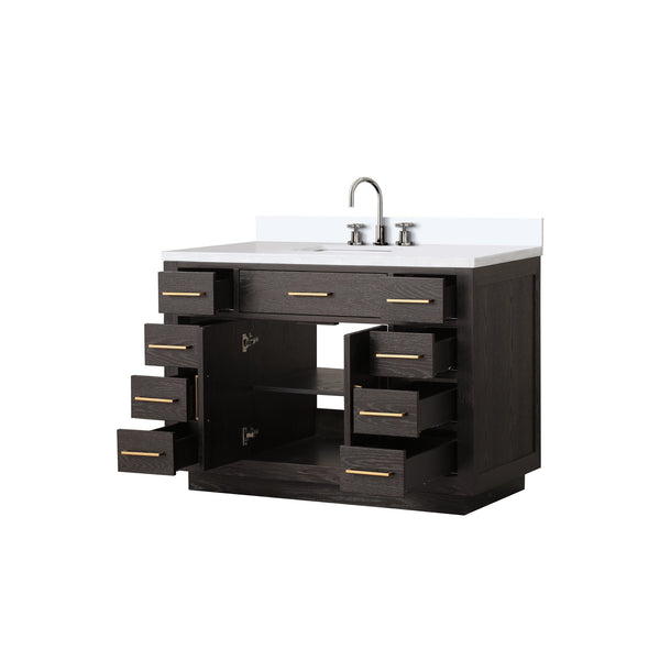 English Elm Brown Oak Single Bath Vanity With Cultured Marble Top, Chrome Faucet, Soft-Close Storage Solution B2731P257698